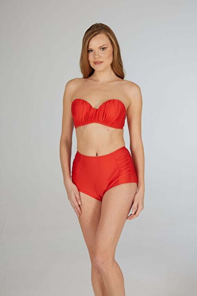 Estiva Draped Covered Strapless Bikini Set - Red