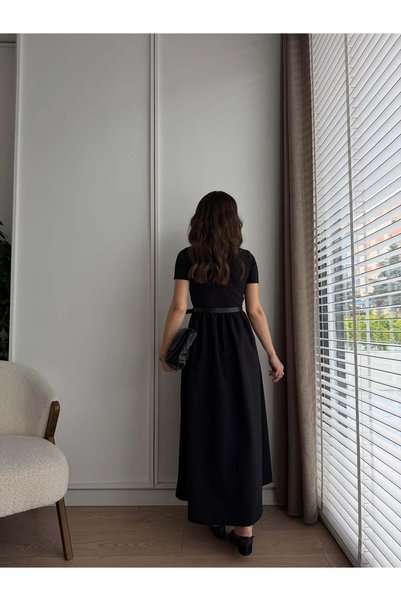 STA Self-Belted Lower Poplin Fabric Dress