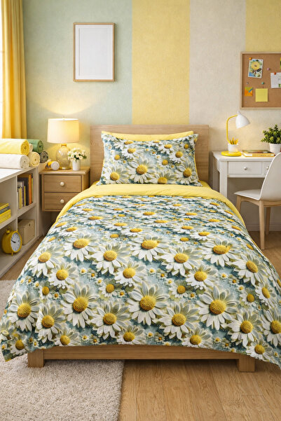 AYBERK HOME TEXTİLE Sari Papatya 100% Cotton Single Duvet Cover Set