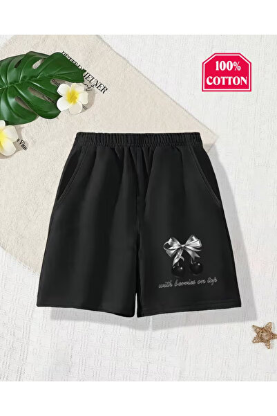 haha Girl's Summer Black Cherry Printed Shorts