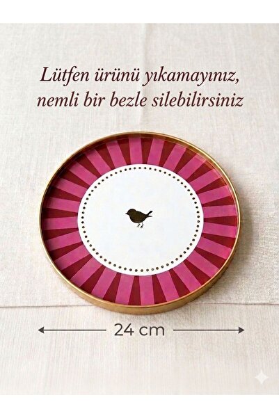 Leila Pembe Love Bird Desenli Sunum Tepsisi Altın Gerçek Cam 24cm