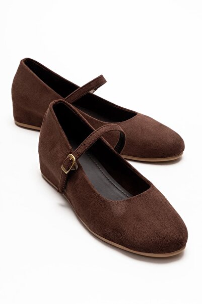 Lizy Shoes Γυναικεία καφέ σουέντ μπαλαρίνες με κρυφό τακούνι, καθημερινά κομψ...