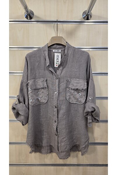 Park Moda Ιταλικό λινό πουκάμισο με λεπτομέρεια τσέπης από πούλιες