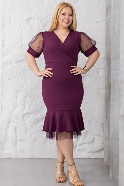 tarzımsüper Γυναικείο φόρεμα μεγάλου μεγέθους με διπλό στήθος και λεπτομέρεια...