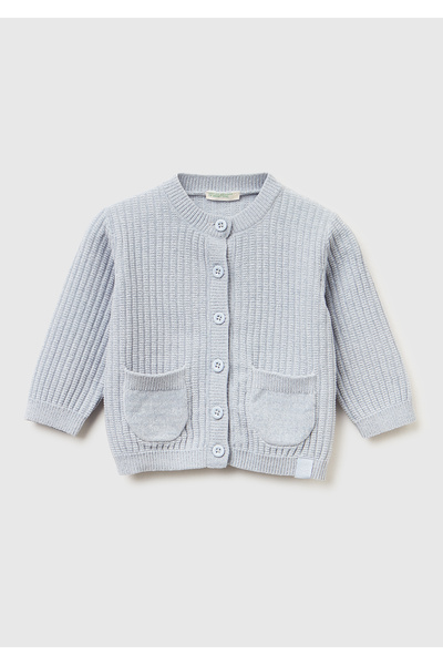 United Colors of Benetton Baby Light Blue Rabbit Label Buttoned Cardigan with...
