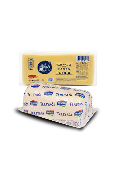 YÖRÜK SÜT Gurme Tam Yağlı Taze Kaşar Peyniri 1 Kg - Tereyağı 1 Kg x 2 Li Avan...