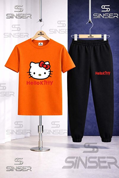 SS SİNSER طقم بدلة رياضية للأطفال مطبوع عليه HELLO KITTY باللون الأحمر