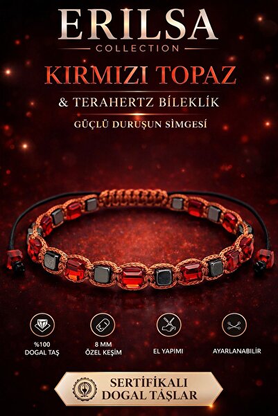 Erilsa Certified Red Topaz Terahertz Bracelet 4 mm – Handmade Adjustable Luxu...