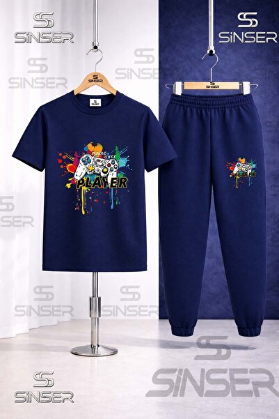 SS SİNSER Children's Game on Player Colorful Printed T-Shirt Tracksuit Set