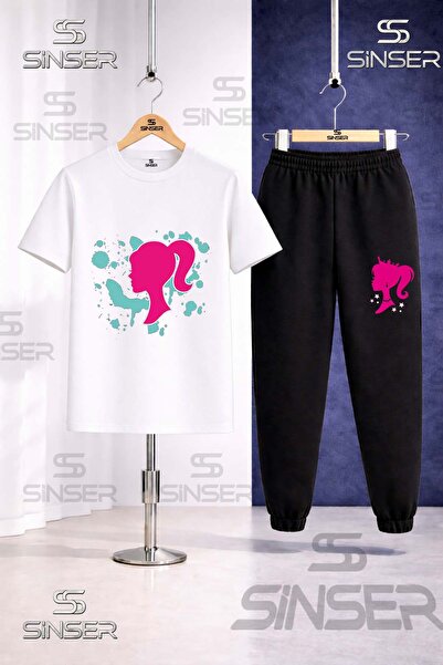 SS SİNSER Children's Brbia Head Turquoise Painted Printed T-Shirt Tracksuit Set