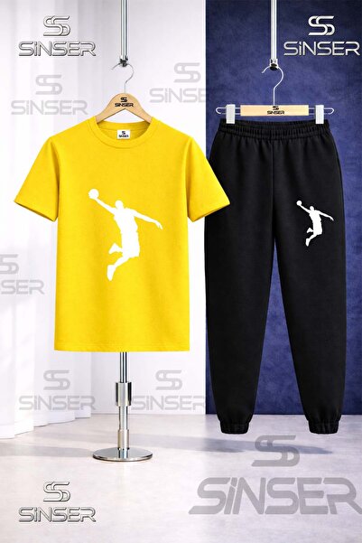 SS SİNSER Children's Basket Man White Printed T-Shirt Tracksuit Set