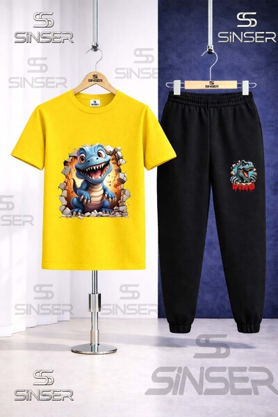 SS SİNSER Παιδικό σετ φόρμας με στάμπα DINOSAUR BLUE MAGARADAN CIKAN