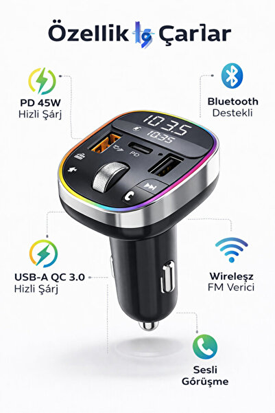 Genel Markalar MP3 WIRELESS FM TRANSMITTER HIZLI ŞARJ ÇAKMAK SOKETİ 35W DUAL ...