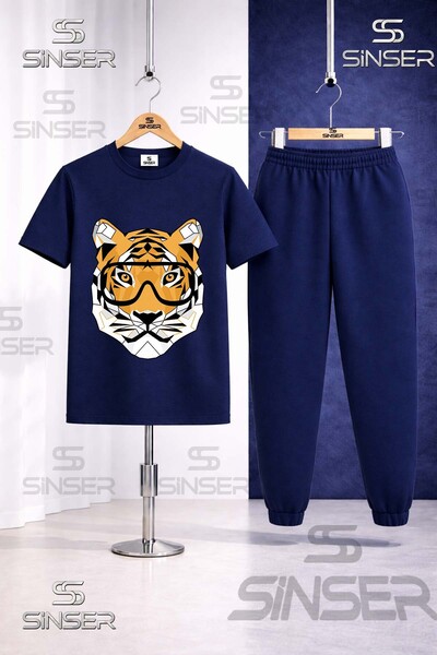 SS SİNSER Children's Tiger Eyeglasses Head Printed T-Shirt Tracksuit Set