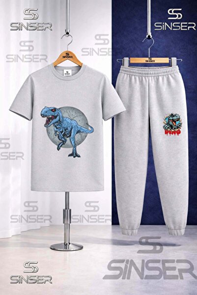 SS SİNSER Παιδικό σετ φόρμας με μπλουζάκι με στάμπα DINOSAUR BLUE CIRCLE