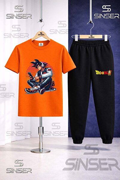 SS SİNSER طقم بدلة رياضية للأطفال مطبوع عليه GOKU PHONE HEADPHONE SITTING