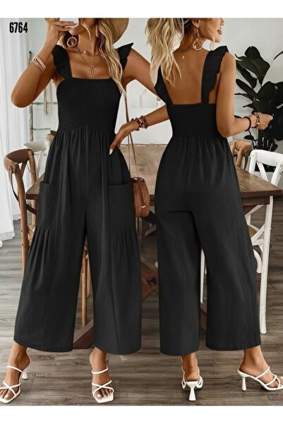 Sisa Butik Kadın askılı gipe detaylı cepli uzun tulum