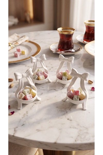 Fulmin Kahve Yanı Sunumluk / 4’lü Set / Fiyonk Detaylı Dekoratif Sunum Kasesi...