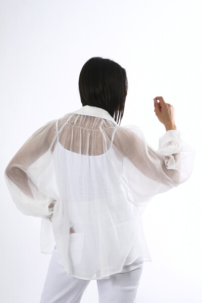 ABBRA Γυναικείο πουκάμισο oversize με λεπτομέρειες από καουτσούκ