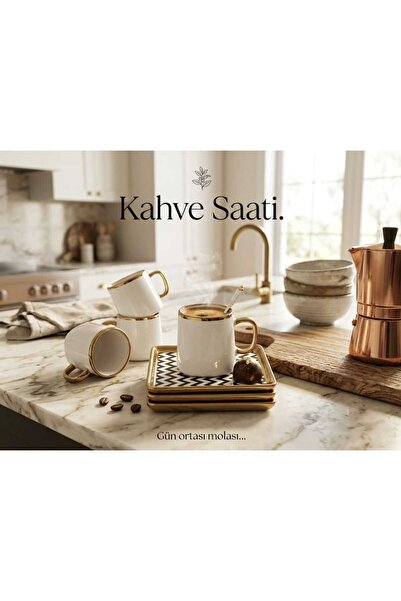 PARSSERAMİK 6 Kişilik Şık Sade Kahve Fincan Takımı