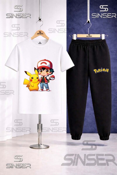 SS SİNSER Children's Pikhacu Esli Ikil Printed T-Shirt and Sweatpants Set