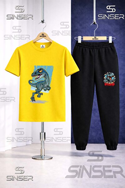 SS SİNSER Παιδικό Σετ Φόρμας με Μπλουζάκι με Στάμπα DINOSAUR TURQUOISE CANVAS