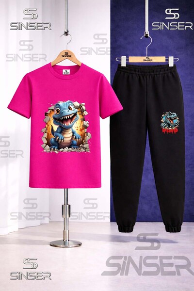 SS SİNSER طقم بدلة رياضية للأطفال مطبوع عليه DINOSAUR BLUE MAGARADAN CIKAN