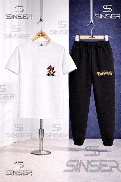 SS SİNSER Children's Pikhacu Bisiklet Suren Printed T-Shirt Sweatpants Set
