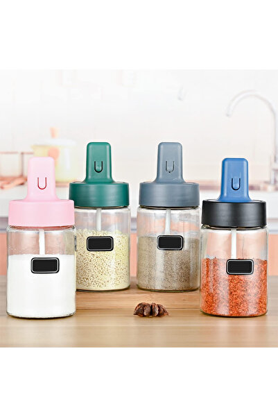 Generic 250ml Glass Spice Jar with Integrated Retractable Spoon & Airtight Lid