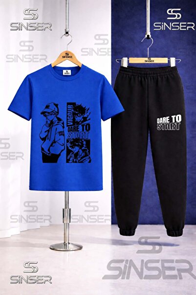 SS SİNSER Παιδικό σετ φόρμας με μπλουζάκι με στάμπα DARE TO START BLACK