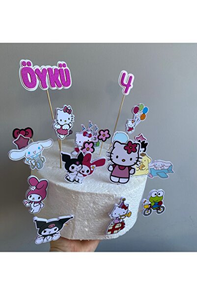 nerisdesign Kuromi ve Arkadaşları Kişiye Özel Pasta Süsü Seti (16 Parça) - Do...