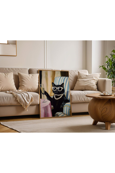 Tuba Decor Εκλεκτή μαύρη γάτα σε ξύλινο πλαίσιο ενός τεμαχίου