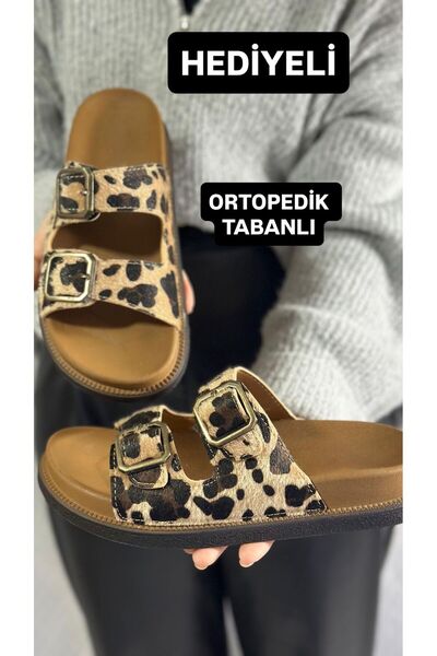 KAYGISIZ AYAKKABI Γυναικείες Παντόφλες Λεοπάρ Ανατομική Σόλα Ορθοπεδική για τ...