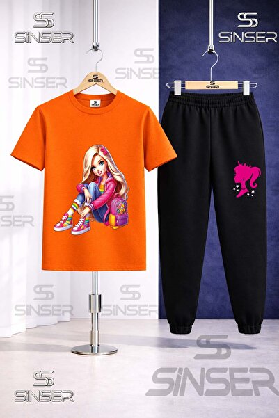 SS SİNSER Children's Brbia Sitting on the Bench Printed T-Shirt Tracksuit Set
