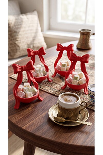 Fulmin Kahve Yanı Sunumluk / 4’lü Set / Fiyonk Detaylı Dekoratif Sunum Kasesi...