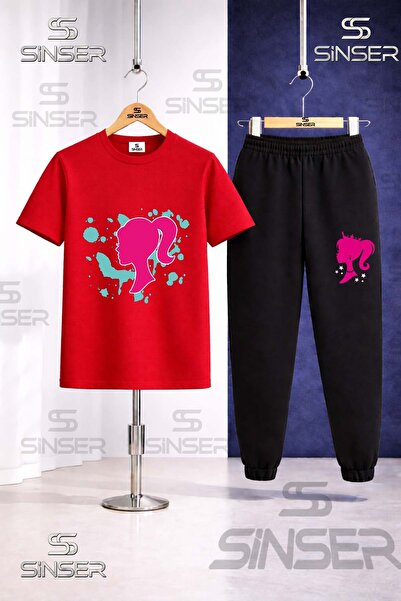 SS SİNSER Children's Brbia Head Turquoise Painted Printed T-Shirt Tracksuit Set