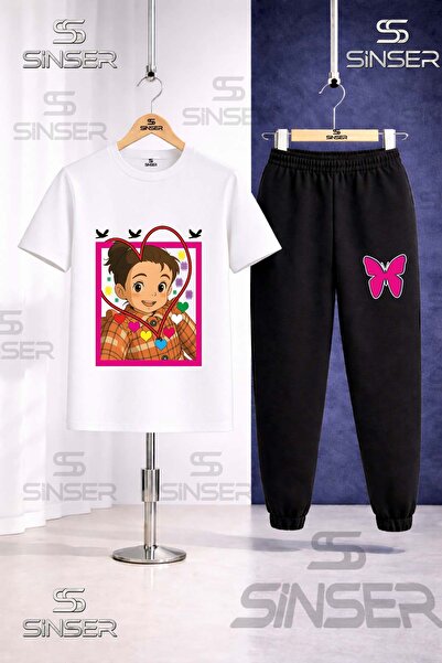 SS SİNSER طقم تي شيرت رياضي مطبوع عليه CRN GIRL HEART للأطفال