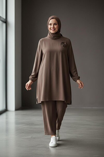 İsra Plus Size Cotton Top and Bottom Set