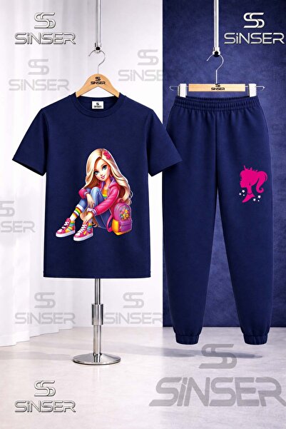 SS SİNSER Children's Brbia Sitting on the Bench Printed T-Shirt Tracksuit Set