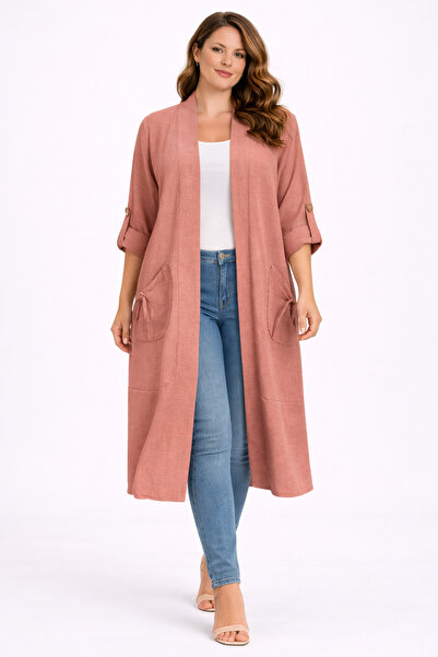 Şans Γυναικείο μεγάλο μέγεθος Dusty Rose, Πτυσσόμενο μανίκι, Τσάντα με τσέπες...