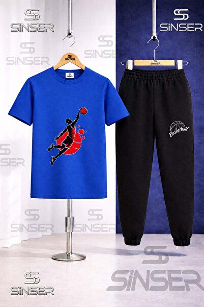 SS SİNSER Children's Basketball Player Syh Red Printed T-Shirt Tracksuit Set