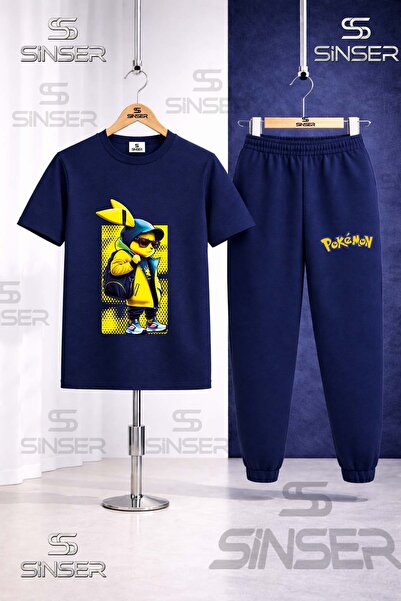 SS SİNSER Children's Pikhacu Cantali Sari Tvl Printed T-Shirt Sweatpants Set