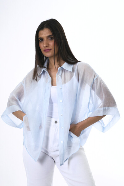 ABBRA Γυναικείο πουκάμισο με κοντό μανίκι oversized Μετάξι i