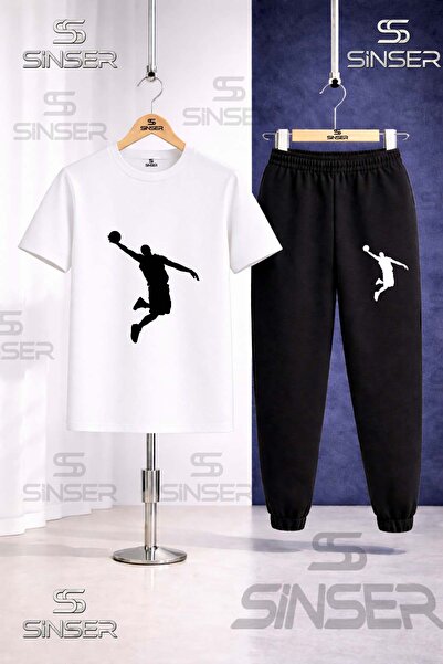 SS SİNSER Παιδικό Σετ Φόρμας BASKET ADAM ΜΑΥΡΟ με στάμπα και μπλουζάκι