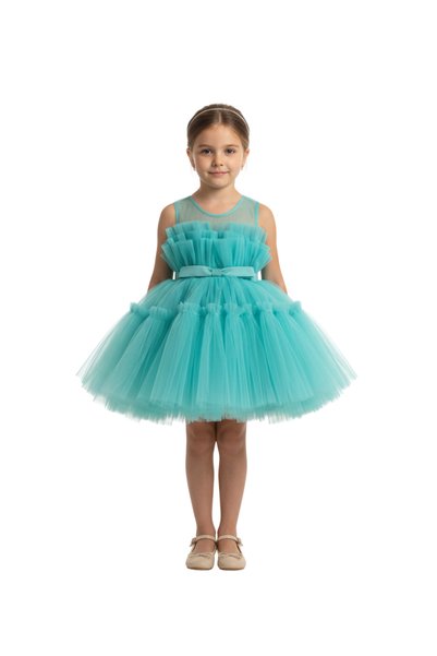 ddaniela D' Daniela - Girls Bow Front Ruffle Mesh Gown Dress - Multicolor - 1...
