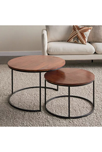 QAWAFIL HOME Set of Round Shape Service Tables, Two Pieces: 70*70*45 and the ...