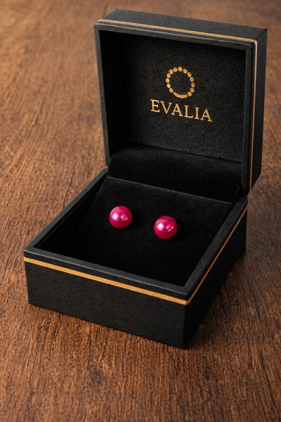 Evalia Takı Kadın İnci Küpe - Lila Renk Çelik Top Küpe