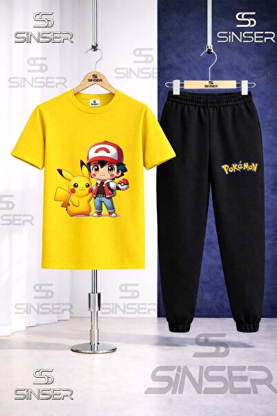 SS SİNSER Children's Pikhacu Esli Ikil Printed T-Shirt and Sweatpants Set