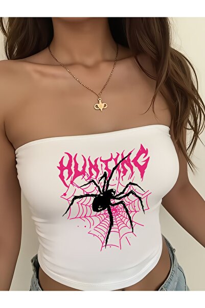 Toum Pink Gothic Spider Strapless Crop