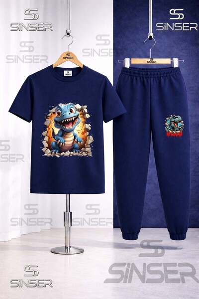 SS SİNSER Παιδικό σετ φόρμας με στάμπα DINOSAUR BLUE MAGARADAN CIKAN